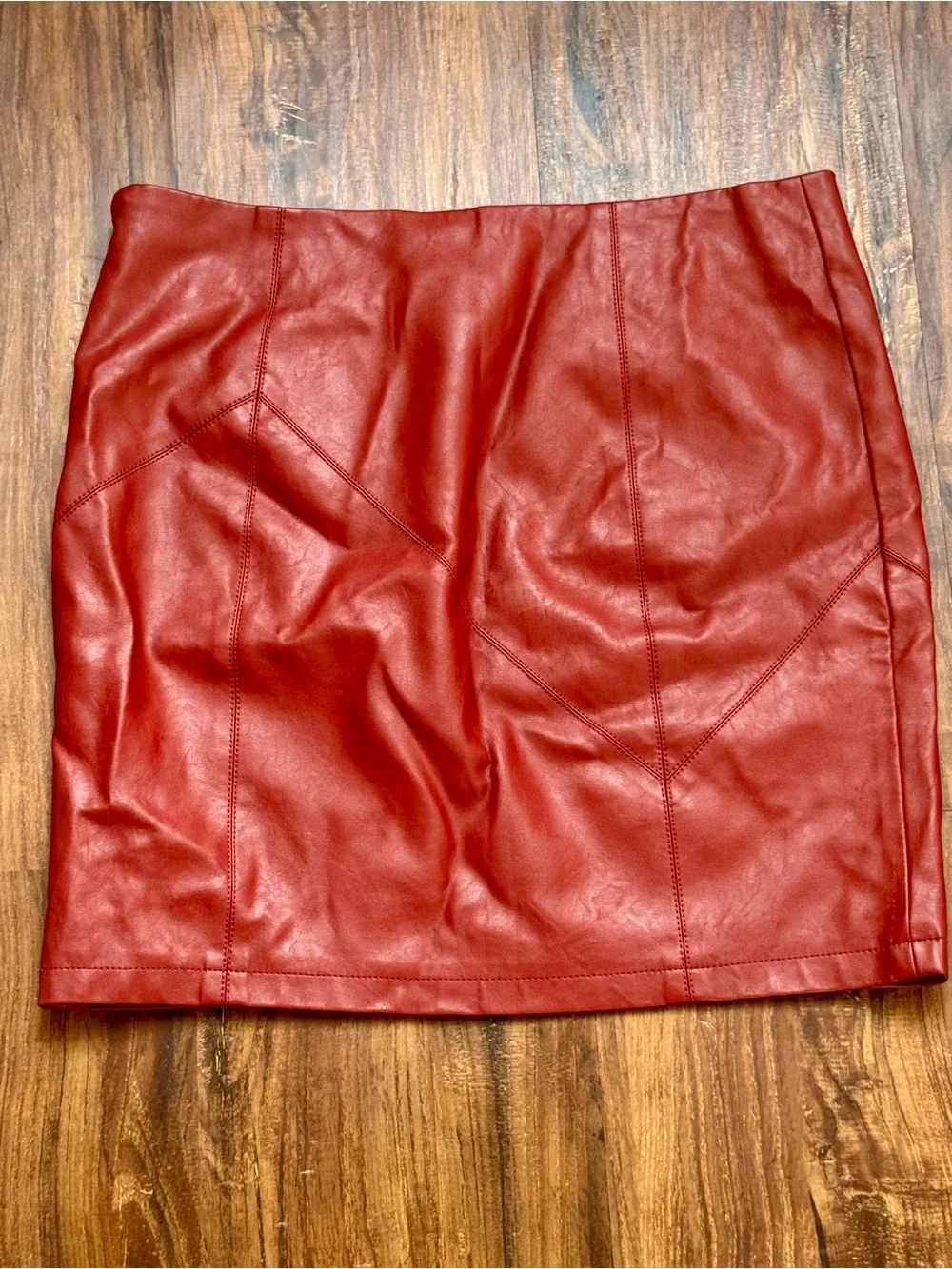 Faux Leather Mini Skirt in Deep Red, Size Medium